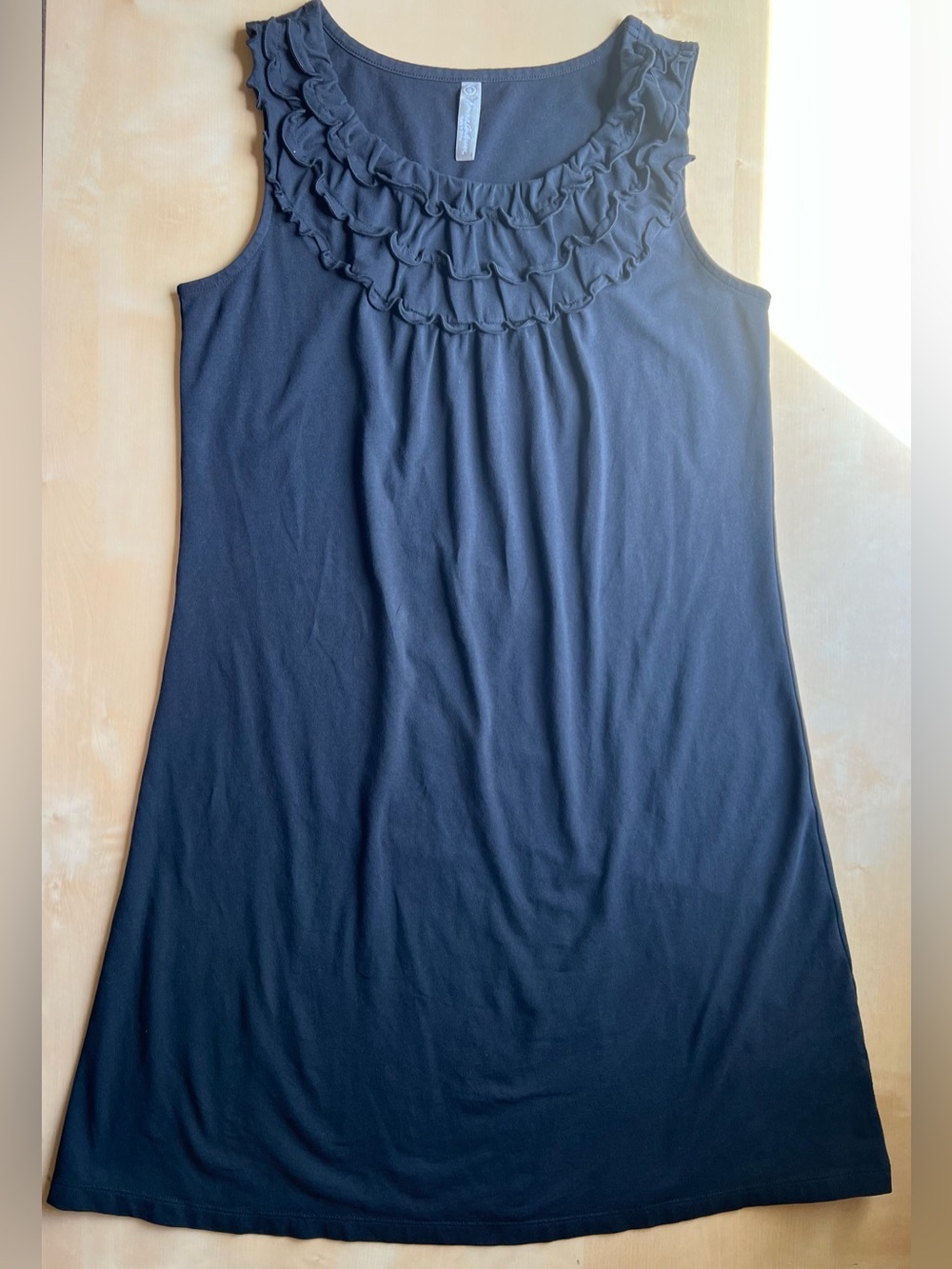 Hanna Andersson Black Sleeveless Ruffle-Neck Shift Dress 100% Cotton